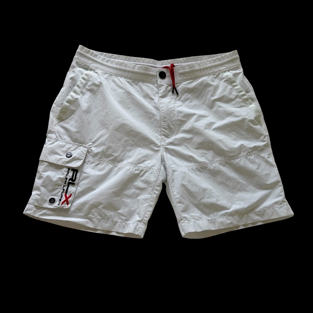 RLX Ralph Lauren White Swim Trunks Cargo Board Shorts Size L Mesh Lined